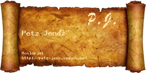 Petz Jenő névjegykártya